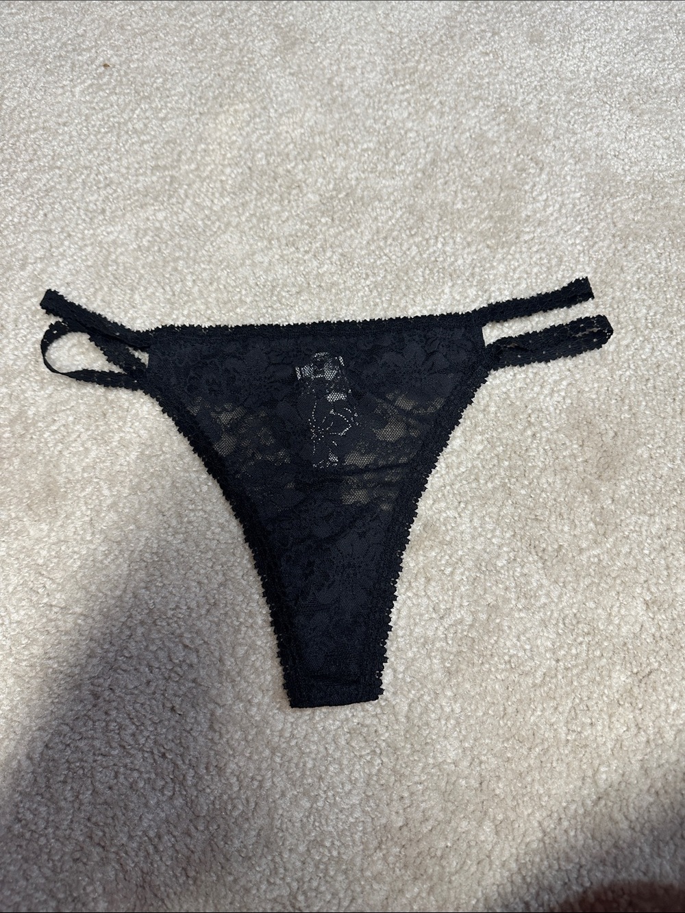 Victoria's Secret Black Lace Thong Panty with Strappy Sides